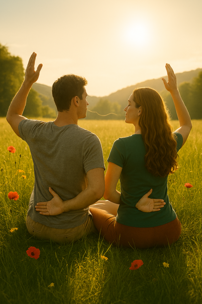 Exercice de relaxation dynamique par un sophrologue au printemps.