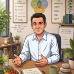 Coach en nutrition et sophrologue à son bureau avec des conseils pour un équilibre alimentaire sain.