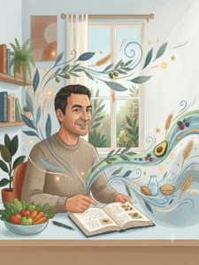 Illustration autour de la sophro-nutrition et du rééquilibrage alimentaire bienveillant par Christophe
